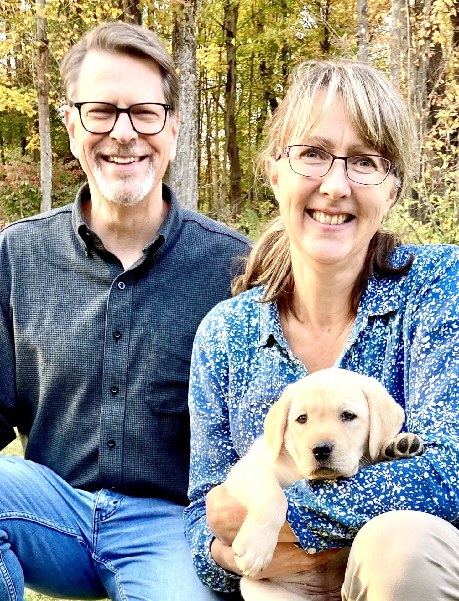 Ross and Athena with Sunny English Labrador puppy at Catskill Mountain Labradors